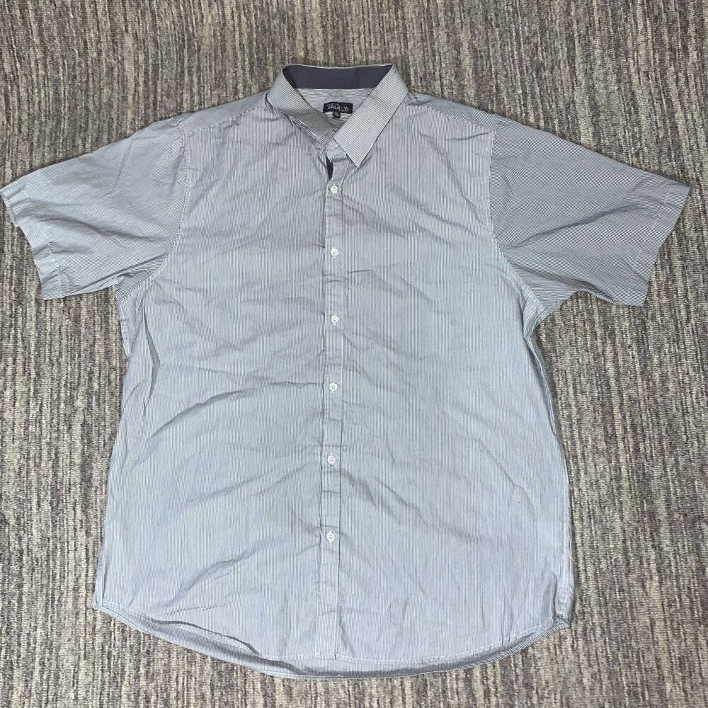 Galaxy by Harvic Mens XXL Button Front Shirt‎ Black White Stripe Short Sleeves
